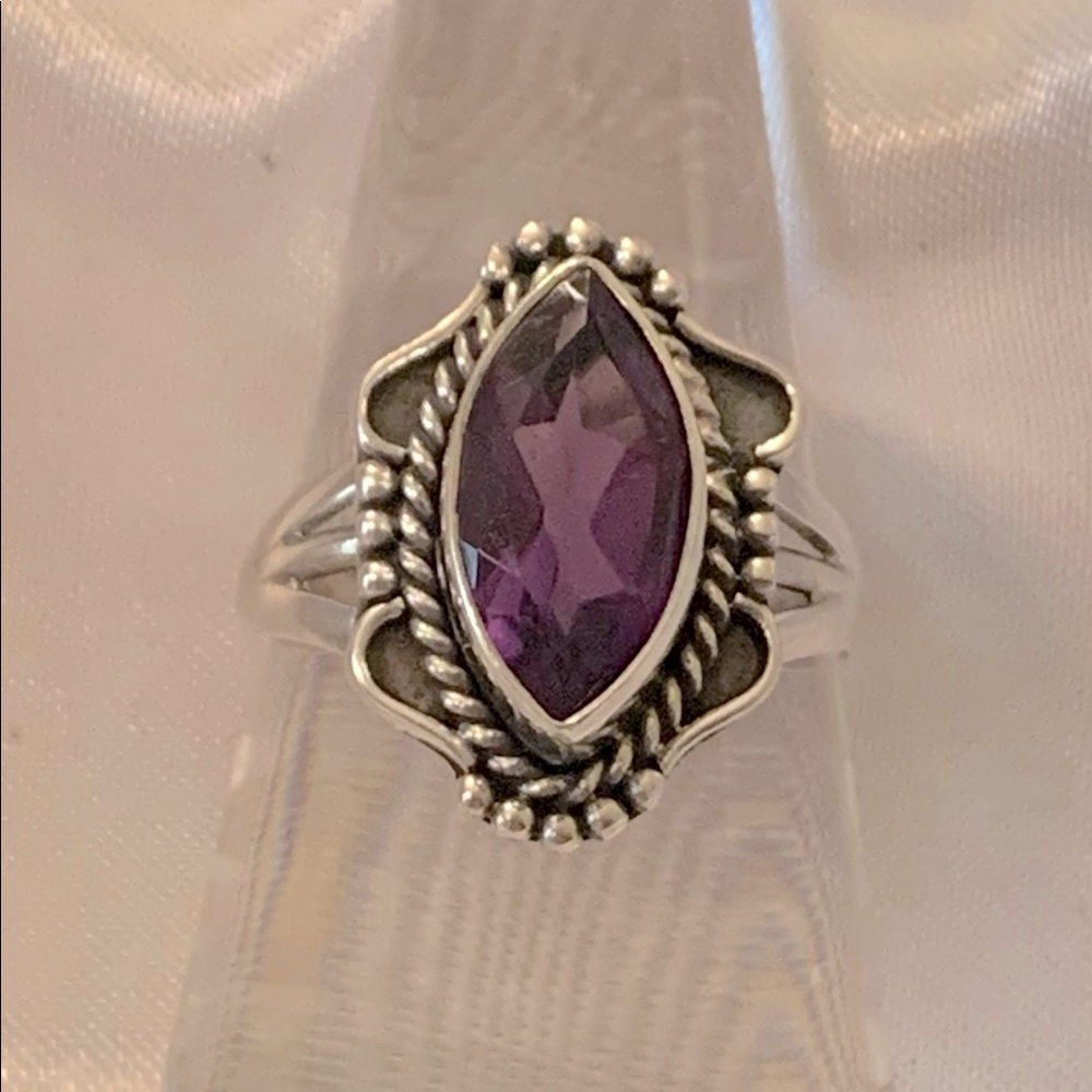 Amethyst Genuine Gemstone Ring Set In 925 Sterling Silver